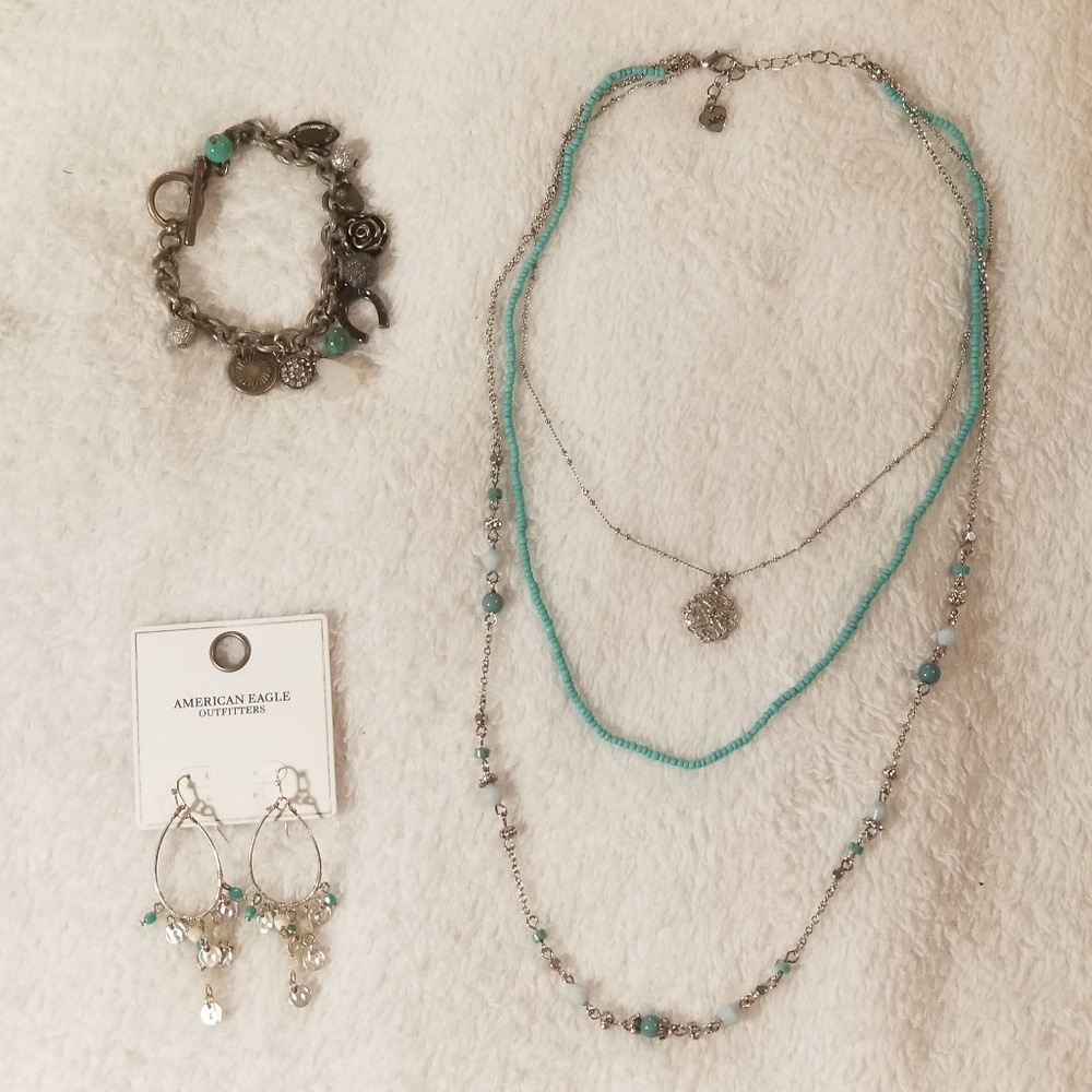 American Eagle 3-pc silver jewelry set turquoise